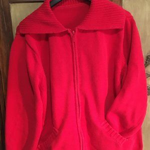 Red Christmas Sweater Full Zipper Large Collar Jacket Coat Size 1X